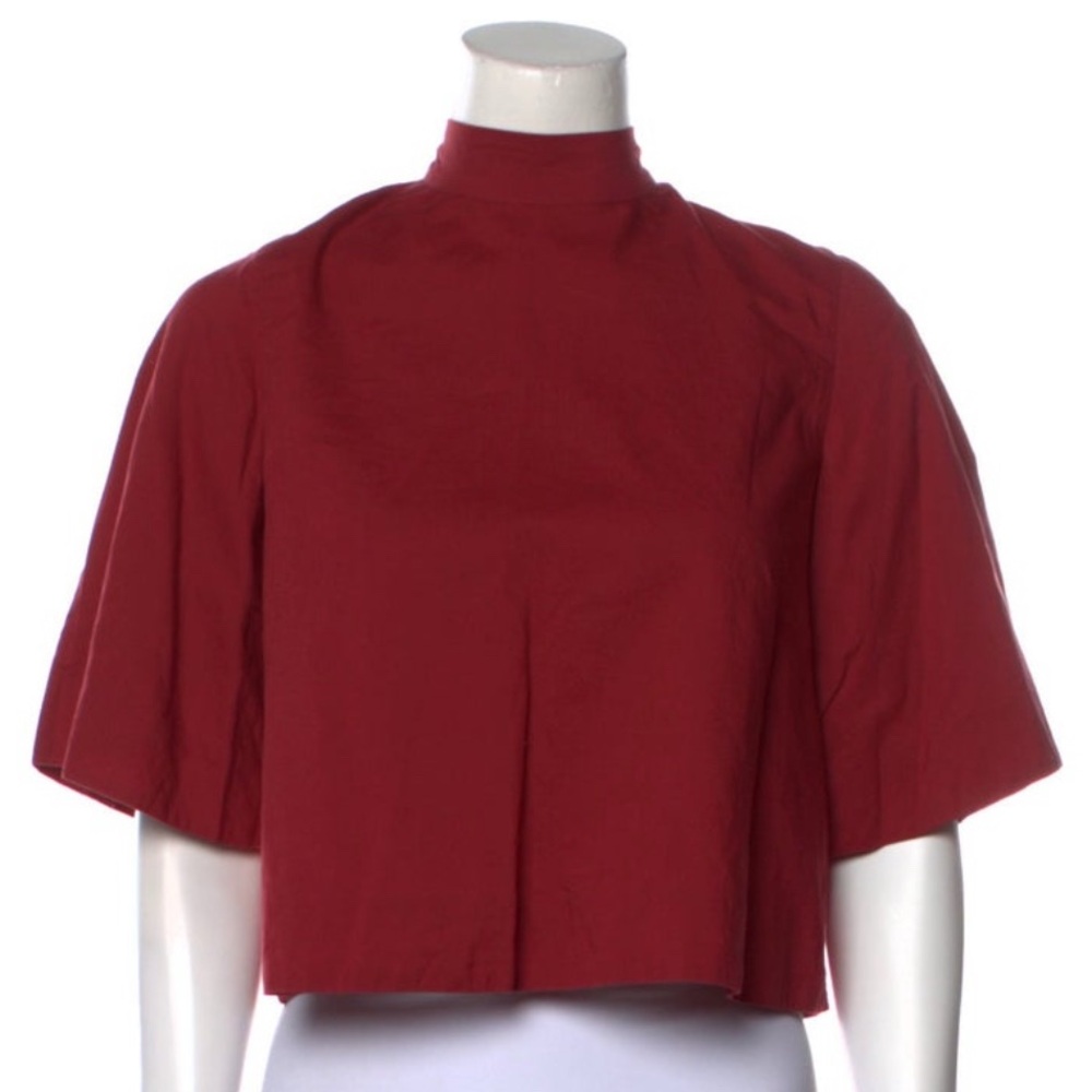 RHODE Red Mock Neck Blouse with Unique Tie at Back